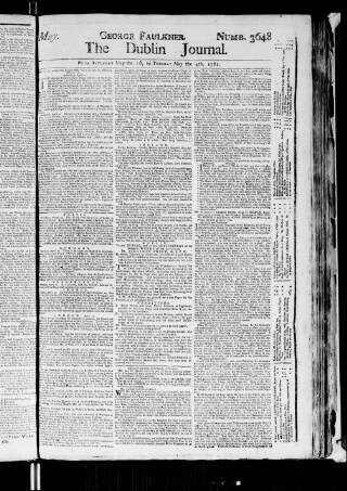 cover page of Dublin Journal published on May 4, 1762
