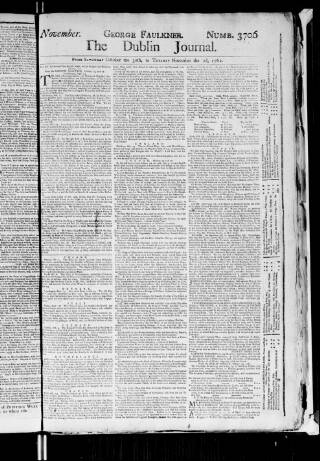 cover page of Dublin Journal published on November 2, 1762