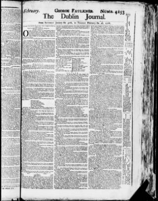 cover page of Dublin Journal published on February 2, 1768