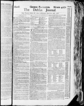 cover page of Dublin Journal published on March 19, 1768