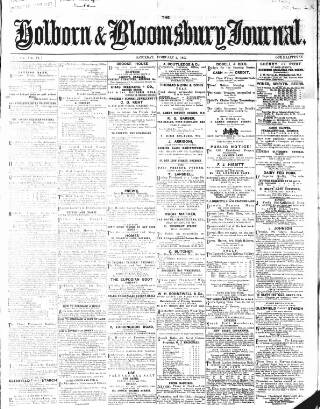 cover page of Holborn Journal published on February 2, 1867