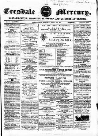 cover page of Teesdale Mercury published on March 19, 1862
