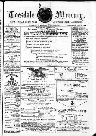 cover page of Teesdale Mercury published on November 2, 1870