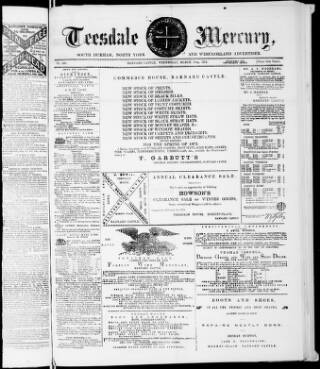 cover page of Teesdale Mercury published on March 19, 1873