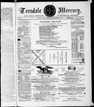 cover page of Teesdale Mercury published on September 17, 1873