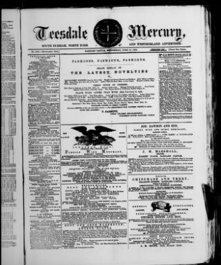 cover page of Teesdale Mercury published on June 18, 1879