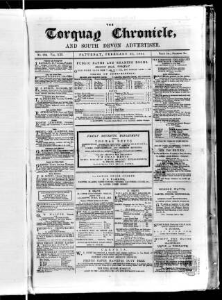 cover page of Torquay Chronicle and South Devon Advertiser published on February 22, 1862