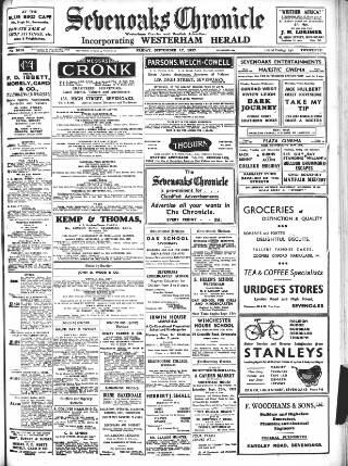 cover page of Sevenoaks Chronicle and Kentish Advertiser published on September 17, 1937