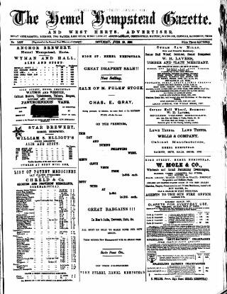 cover page of Hemel Hempstead Gazette published on June 18, 1881