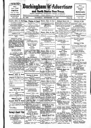 cover page of Buckingham Advertiser and Free Press published on September 17, 1949