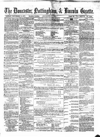 cover page of Doncaster Gazette published on November 4, 1870