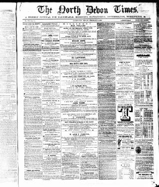 cover page of Barnstaple Times and North Devon News published on February 3, 1865