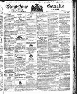 cover page of South Eastern Gazette published on August 2, 1842