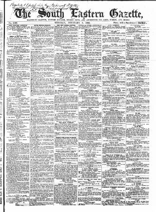 cover page of South Eastern Gazette published on February 2, 1864