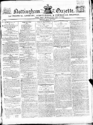cover page of Nottingham Gazette published on June 18, 1813