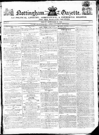 cover page of Nottingham Gazette published on September 17, 1813