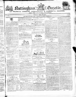 cover page of Nottingham Gazette published on April 29, 1814
