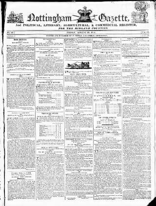 cover page of Nottingham Gazette published on August 19, 1814