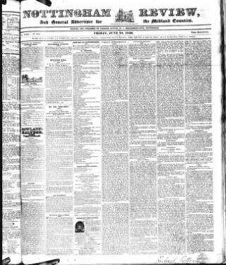 cover page of Nottingham Review published on June 18, 1830
