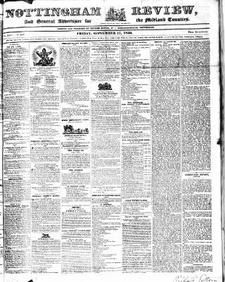 cover page of Nottingham Review published on September 17, 1830