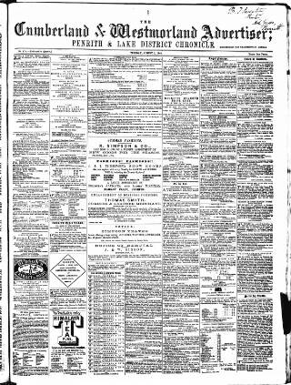 cover page of Cumberland and Westmorland Advertiser, and Penrith Literary Chronicle published on August 2, 1864