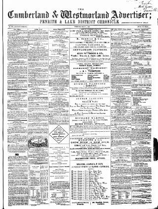 cover page of Cumberland and Westmorland Advertiser, and Penrith Literary Chronicle published on May 2, 1865