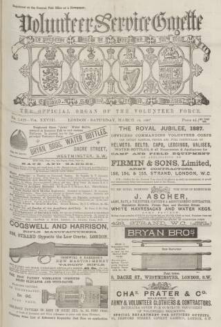 cover page of Volunteer Service Gazette and Military Dispatch published on March 19, 1887