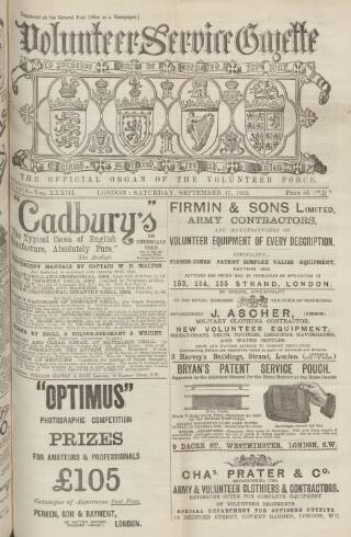 cover page of Volunteer Service Gazette and Military Dispatch published on September 17, 1892