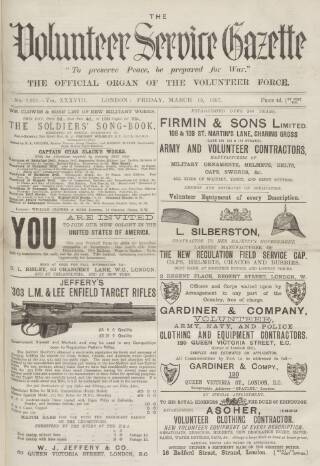 cover page of Volunteer Service Gazette and Military Dispatch published on March 19, 1897