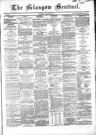 cover page of Glasgow Sentinel 1850 published on March 19, 1853