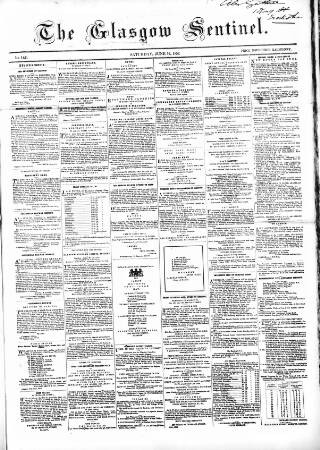 cover page of Glasgow Sentinel 1850 published on June 18, 1853