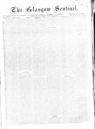 cover page of The Glasgow Sentinel published on November 2, 1861