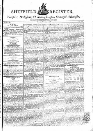 cover page of Sheffield Register published on February 2, 1788