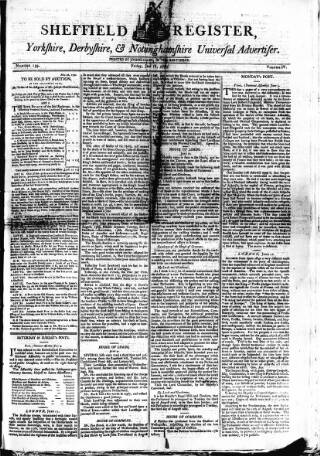 cover page of Sheffield Register published on June 18, 1790