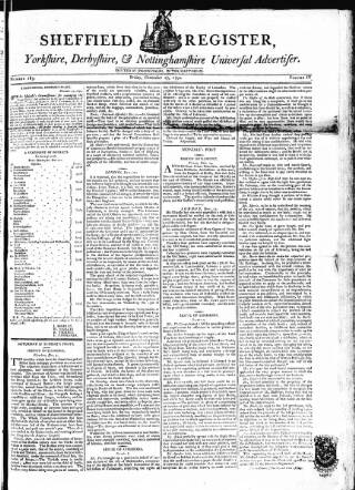 cover page of Sheffield Register published on December 17, 1790