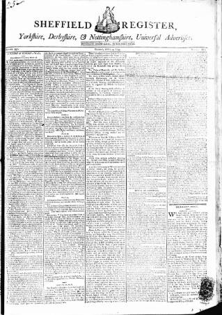 cover page of Sheffield Register published on April 4, 1794