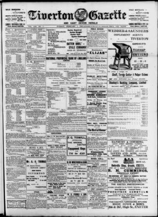 cover page of Tiverton Gazette (Mid-Devon Gazette) published on February 2, 1909