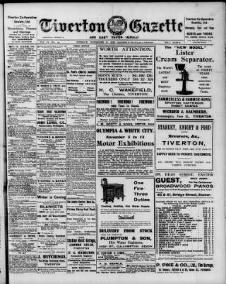 cover page of Tiverton Gazette (Mid-Devon Gazette) published on November 2, 1920
