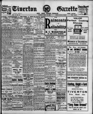 cover page of Tiverton Gazette (Mid-Devon Gazette) published on June 18, 1929