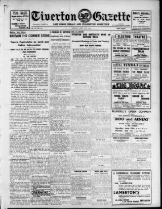cover page of Tiverton Gazette (Mid-Devon Gazette) published on June 18, 1940
