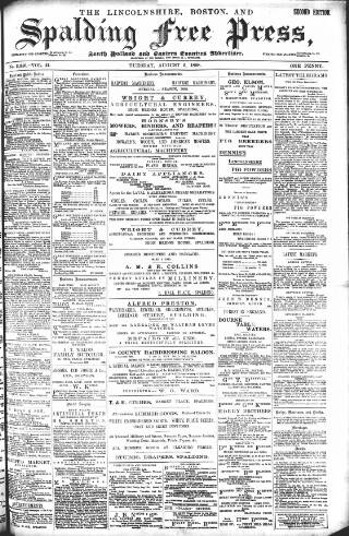 cover page of Lincolnshire Free Press published on August 2, 1898