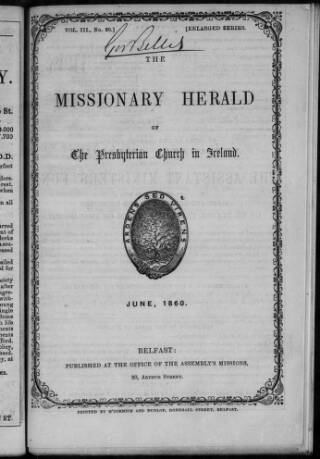 cover page of Missionary Herald of the Presbyterian Church in Ireland published on June 1, 1860