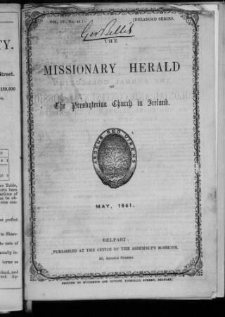 cover page of Missionary Herald of the Presbyterian Church in Ireland published on May 1, 1861