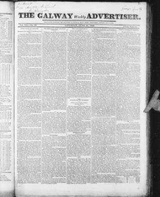 cover page of Galway Weekly Advertiser published on June 18, 1825
