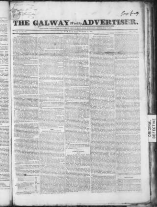 cover page of Galway Weekly Advertiser published on December 15, 1827