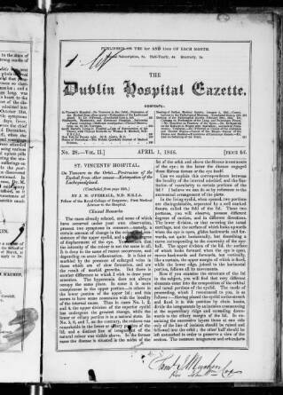cover page of Dublin Hospital Gazette published on April 1, 1846