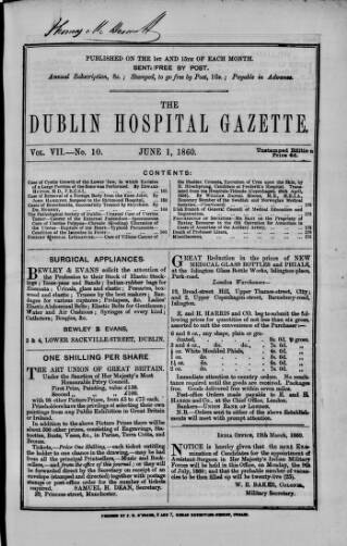 cover page of Dublin Hospital Gazette published on June 1, 1860