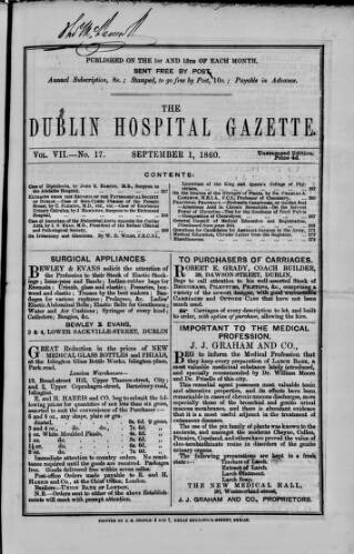 cover page of Dublin Hospital Gazette published on September 1, 1860