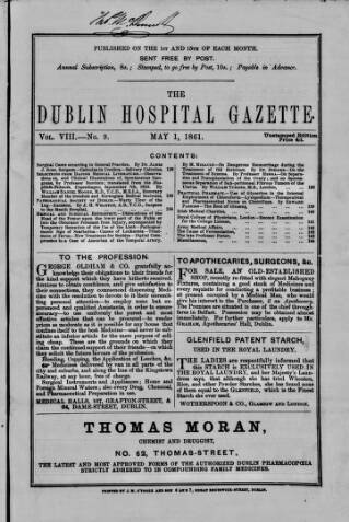 cover page of Dublin Hospital Gazette published on May 1, 1861