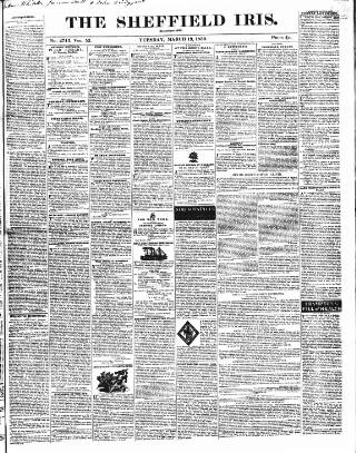 cover page of Sheffield Iris published on March 19, 1839